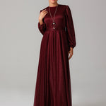 Shimmer Maxi Dress with Soft Waist Gather BKMF 019 Maroon