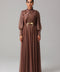 Rose Gold Shimmer Pleated Maxi Dress with Belt Detail