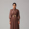 Rose Gold Shimmer Pleated Maxi Dress with Belt Detail