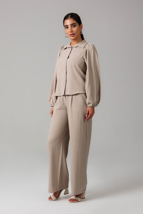 Beige Sandstone Pinstripe Tailored Co-Ord Set