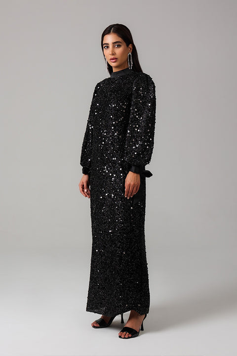 Black Sequin High-Neck Maxi Dress