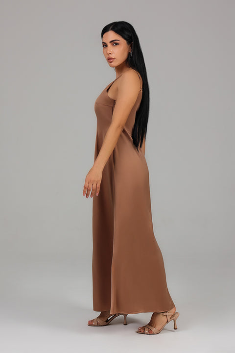 Gold Minimal Satin Slip Maxi Dress