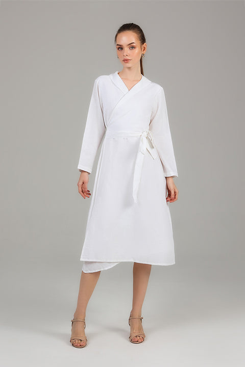 White Wrap Detail Modest Dress