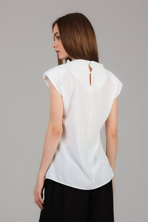 White Draped Wrap Detail Top