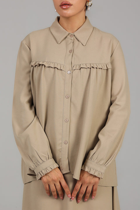 Beige Desert Sand Ruffle Detail Co-Ord Set