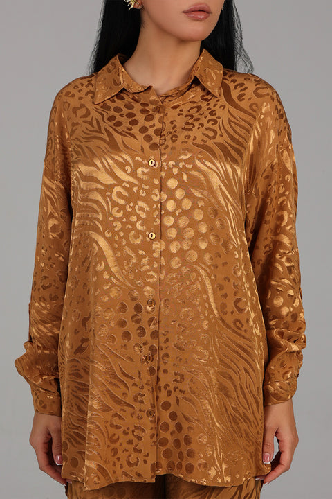 Brown Burnished Brown Jacquard Co-Ord Set
