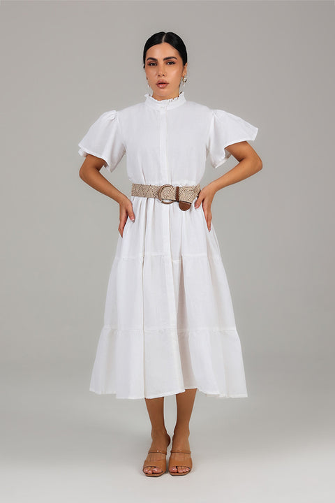 White Tiered Modest Dress