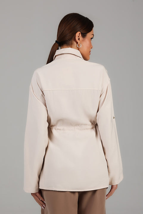Cream Utility Shirt with Waist Tie