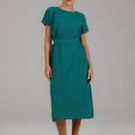 Belted Modest Midi Dress PR 007 Emerald Green