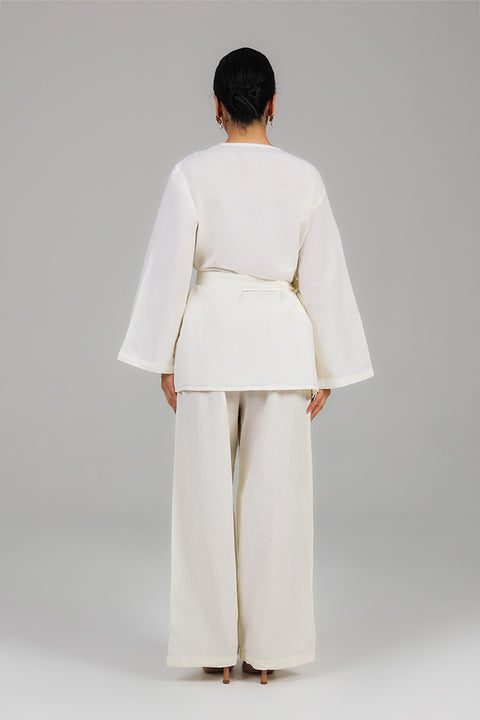 Off White Wrap Detail Modest Co-Ord Set