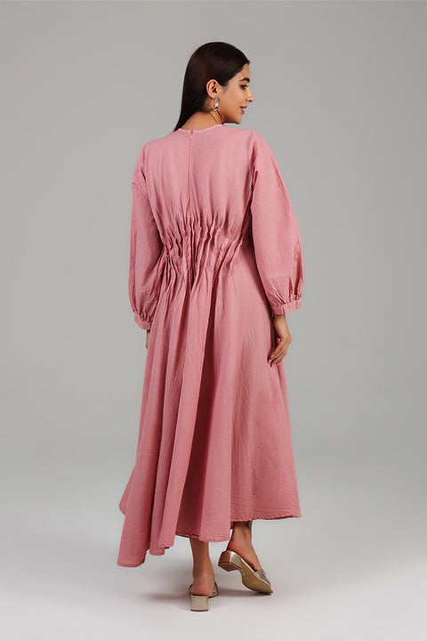 Dusty Pink Pintuck Detail Modest Dress