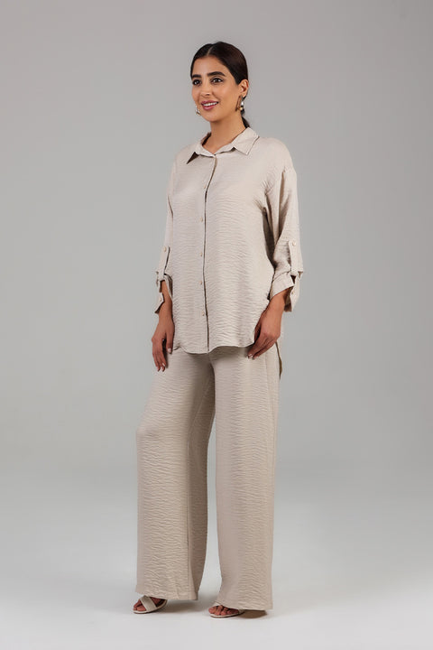 Beige Steel Satin Co-ord Set