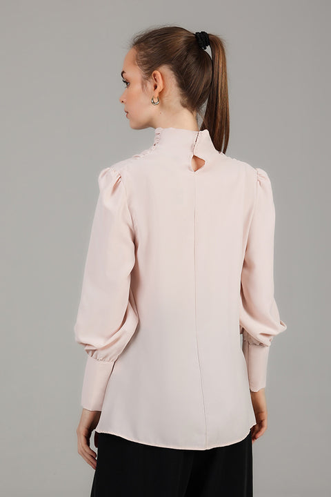 Peach High-Neck Draped Top