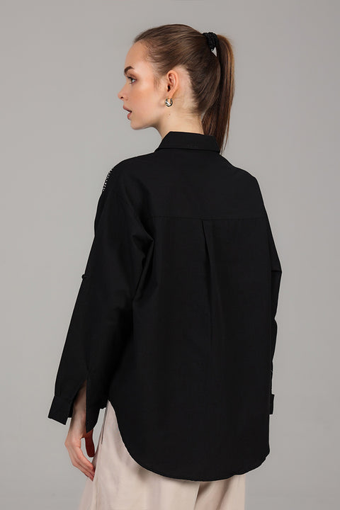 Black Embellished Shirt Top