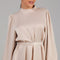 Cream High-Neck Midi Dress with Soft Pleats