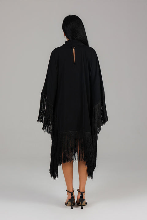 Black Fringe Detail Kaftan Dress
