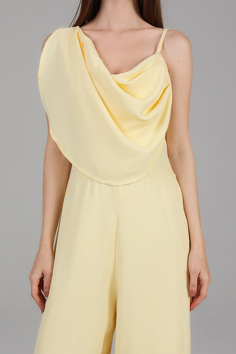 Yellow Draped One-Shoulder Jumpsuit 