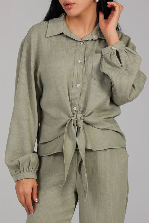 Mint Green Tie-Front Textured Co-Ord Set 