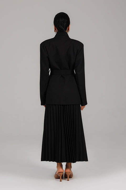 Black Tailored Jacket & Pleated Skirt Set