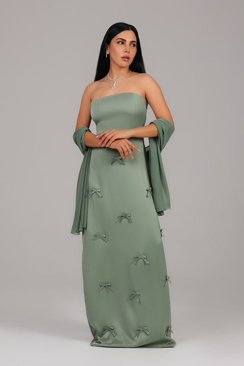 Mint Green Strapless Bow Detail Maxi Dress