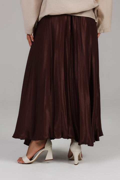 Brown Satin Flow Skirt 