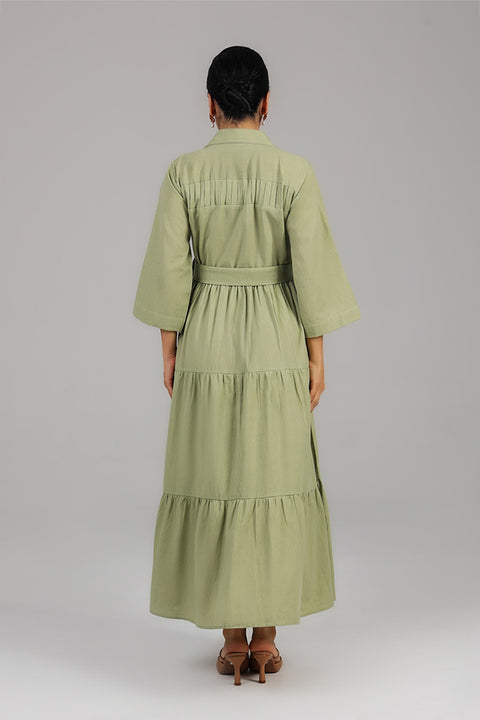 Sage Green Tiered Shirt Dress