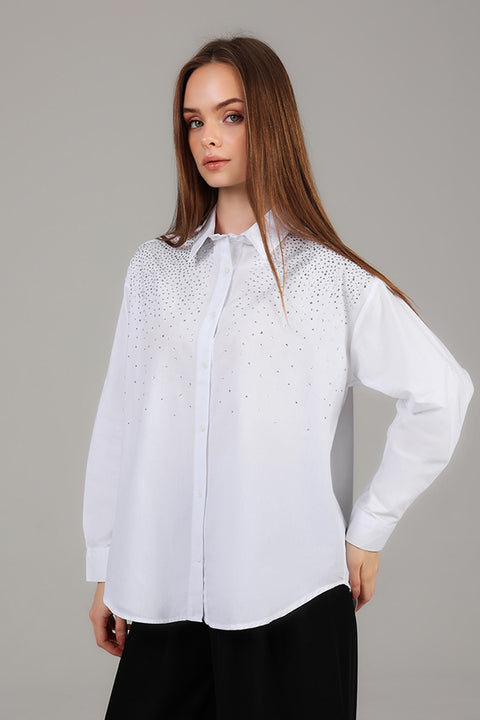 White Embellished Shirt Top
