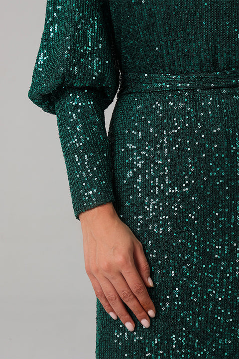 Green Sequin High-Neck Maxi Dress