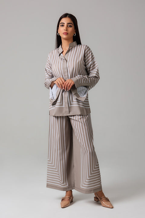 Beige Monochrome Stripe Co-ord Set