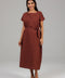 Brown Belted Modest Midi Dress