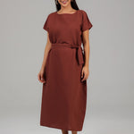 Belted Modest Midi Dress PR 007 Dark Brown