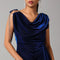 Navy Blue Shimmer Draped Gown with Embellished Shoulder