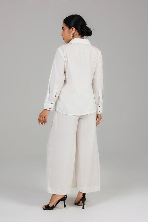White Relaxed Shirt & Wide-Leg Pants Set