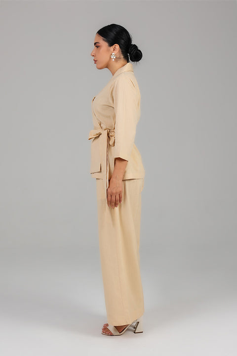 Beige Wrap Style Modest Co-Ord Set 