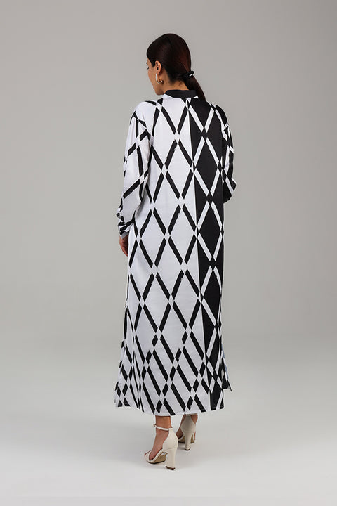 Black and White Monochrome Geometric Printed Dress