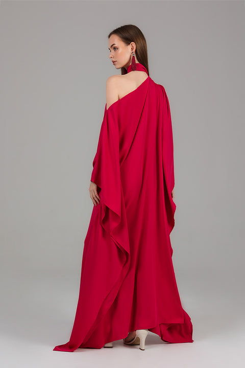 Magenta Draped One-Shoulder Kaftan Gown