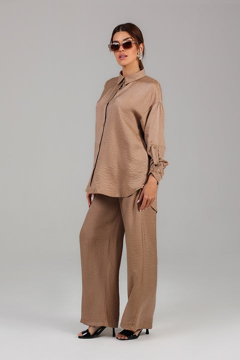 Brown Steel Satin Co-ord Set