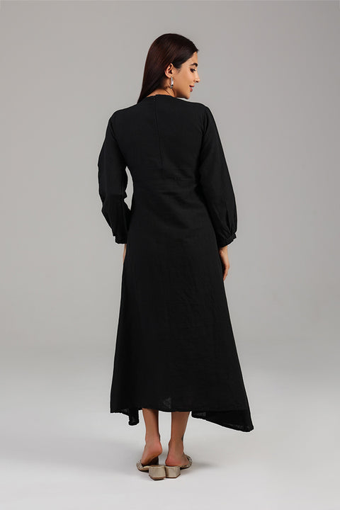 Black Pintuck Detail Modest Dress