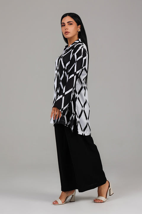 Black and White Monochrome Geometric Printed Co-ord Set 
