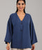 Dusty Blue Relaxed Button-Front Top
