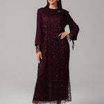 Lace Midi Dress with Floral Detail BKMF 022 Burgundy