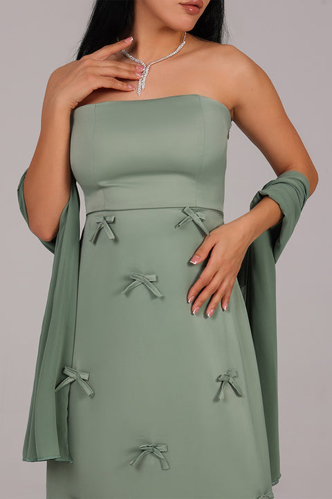 Mint Green Strapless Bow Detail Maxi Dress
