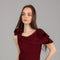 Maroon One-Shoulder Ruffle Detail Maxi Dress