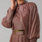 Rose Gold Shimmer Pleated Maxi Dress with Belt Detail