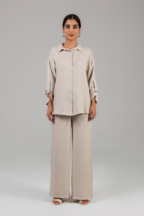 Beige Steel Satin Co-ord Set