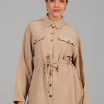 Utility Shirt with Waist Tie BKMF 039 Beige