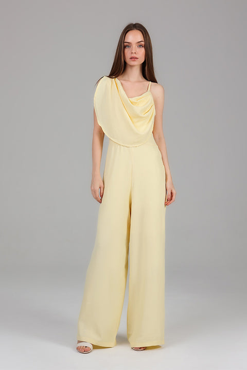 Yellow Draped One-Shoulder Jumpsuit 