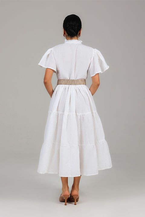 White Tiered Modest Dress