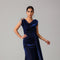 Navy Blue Shimmer Draped Gown with Embellished Shoulder