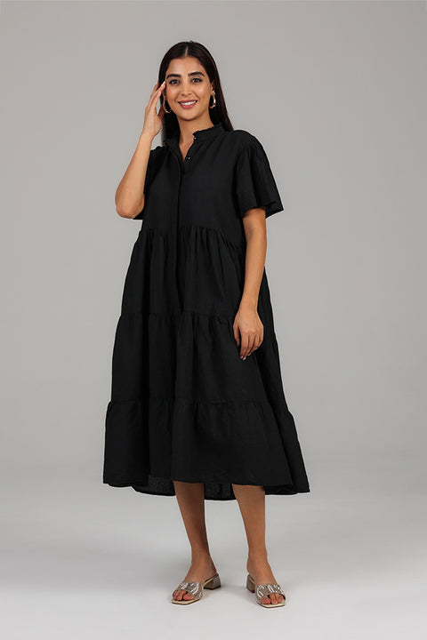 Black Tiered Modest Dress